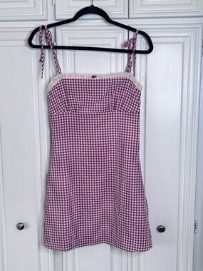 Princess Polly Pink Gingham Mini Dress with Cream Trim